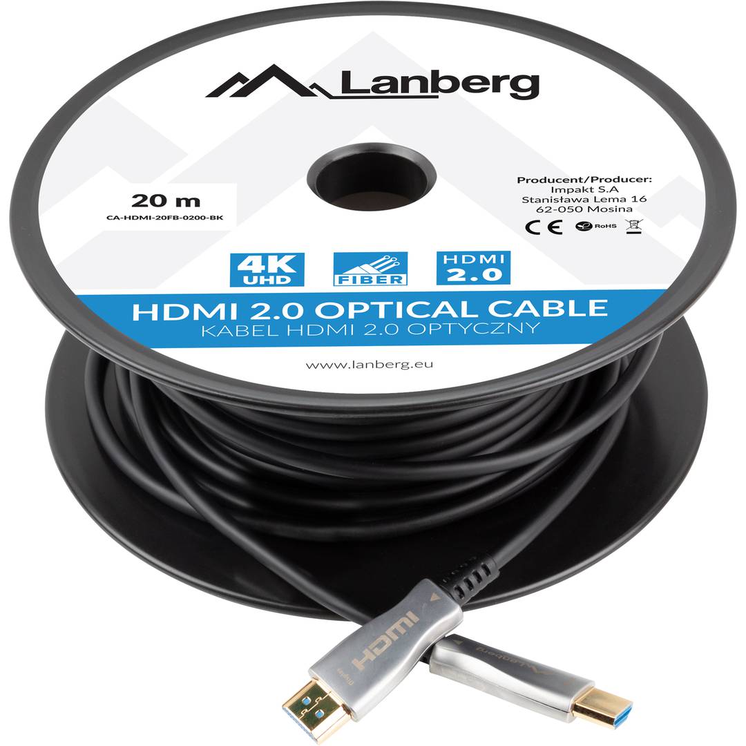 Cable HDMI V2.0 mascle a mascle de 20 m de Lanberg color negre CA-HDMI-20FB-0200-BK