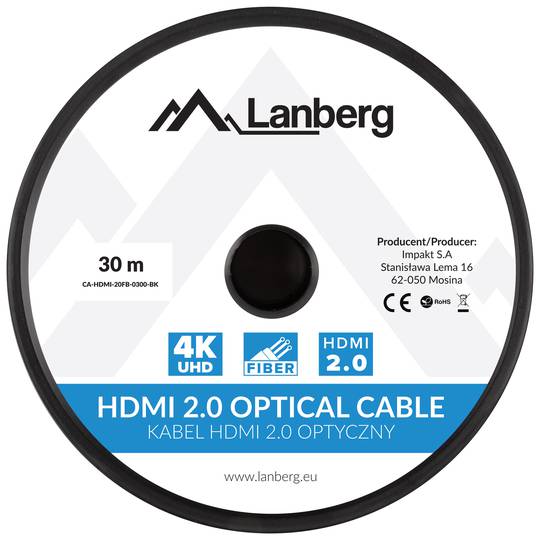 HDMI-A male 2.0 cable reel 4K AOC Lanberg 30m