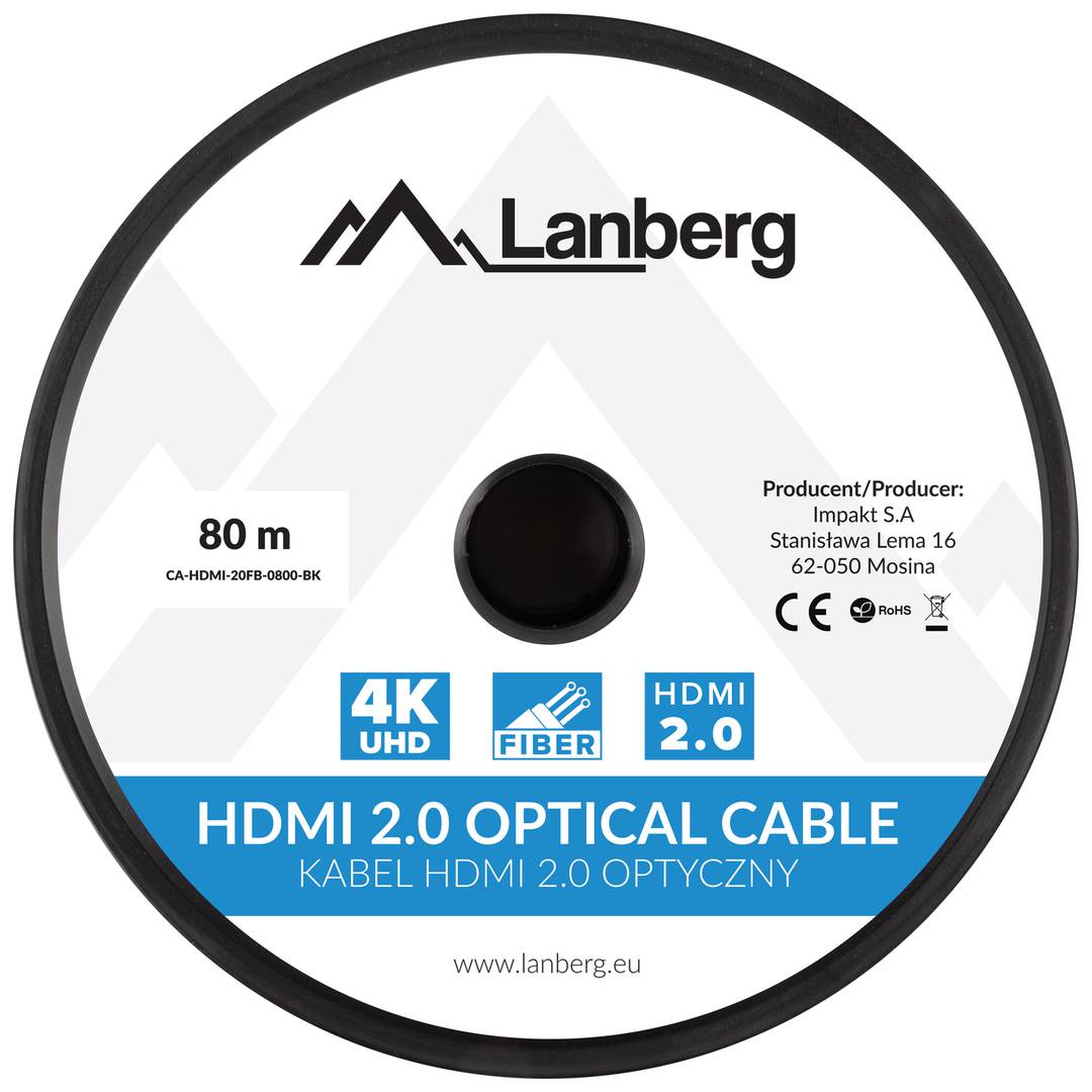 Enrolador de cabo HDMI-A macho 2.0 4K AOC Lanberg 80m