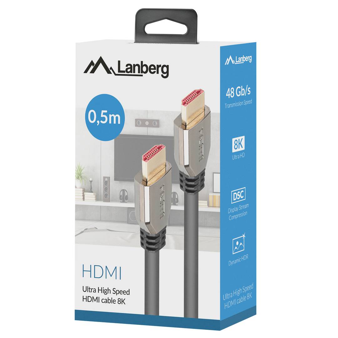 Kabel wideo HDMI-A męski 2.1 8K 48Gb/s Lanberg 50cm