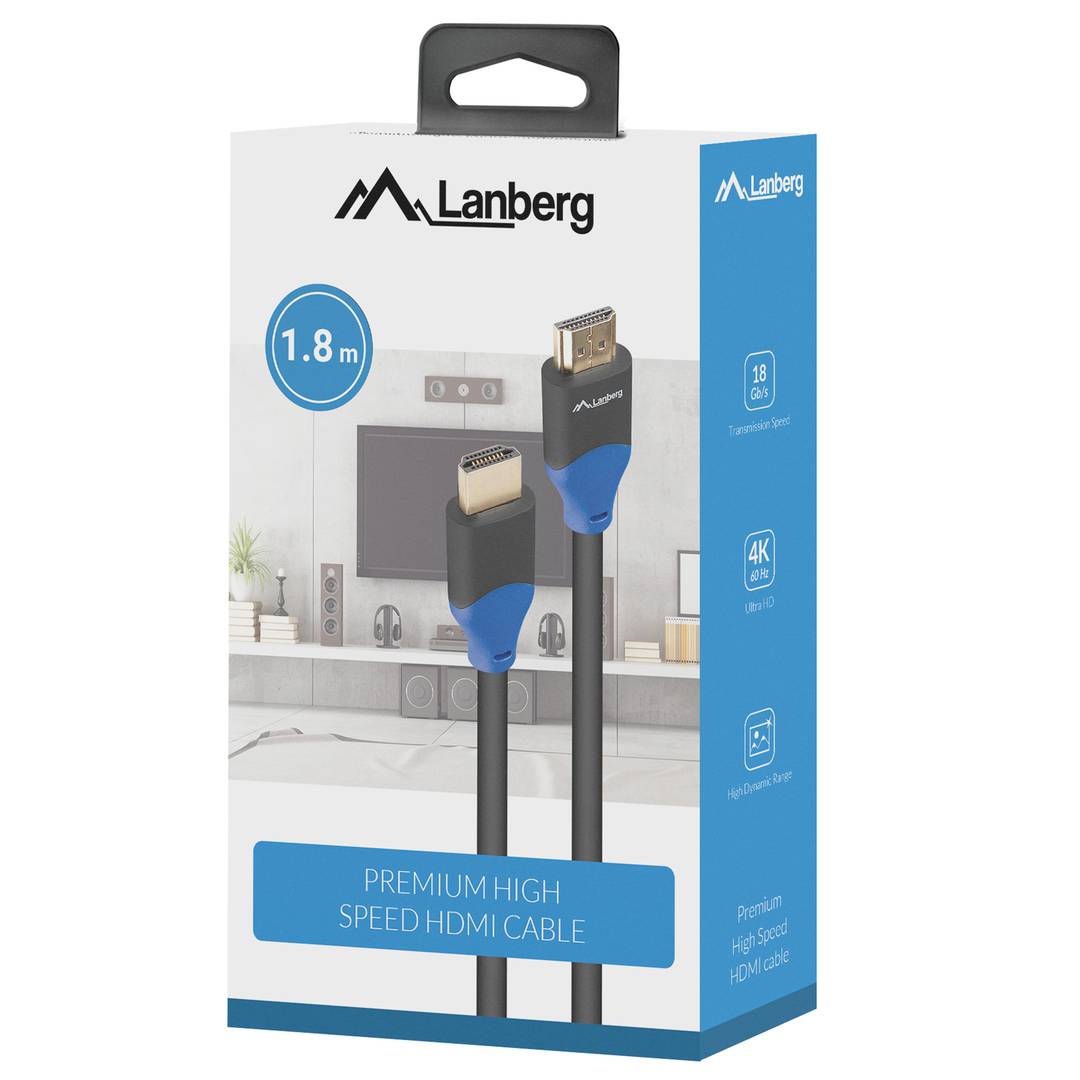 Lanberg HDMI v2.0 macho para macho 1,8 m 4K cabo preto CA-HDMI-15CU-0018-BK