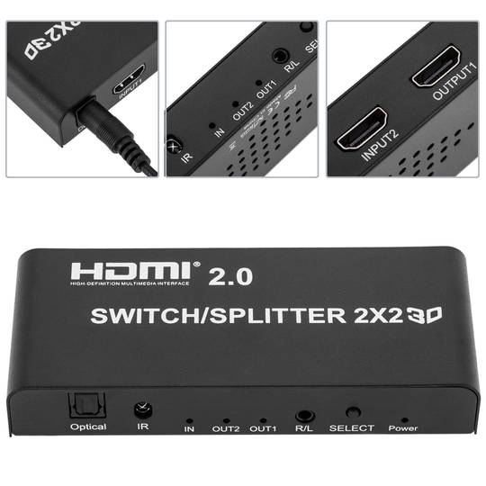 Commutateur HDMI Splitter Distributeur 2X2 (2 entrées - 2 sorties