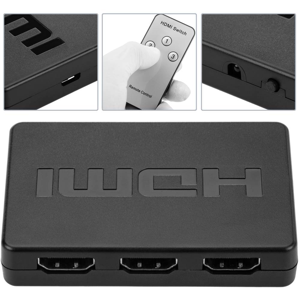 Switch HDMI 3 Entradas y 1 Salida con Selector y Control Remoto