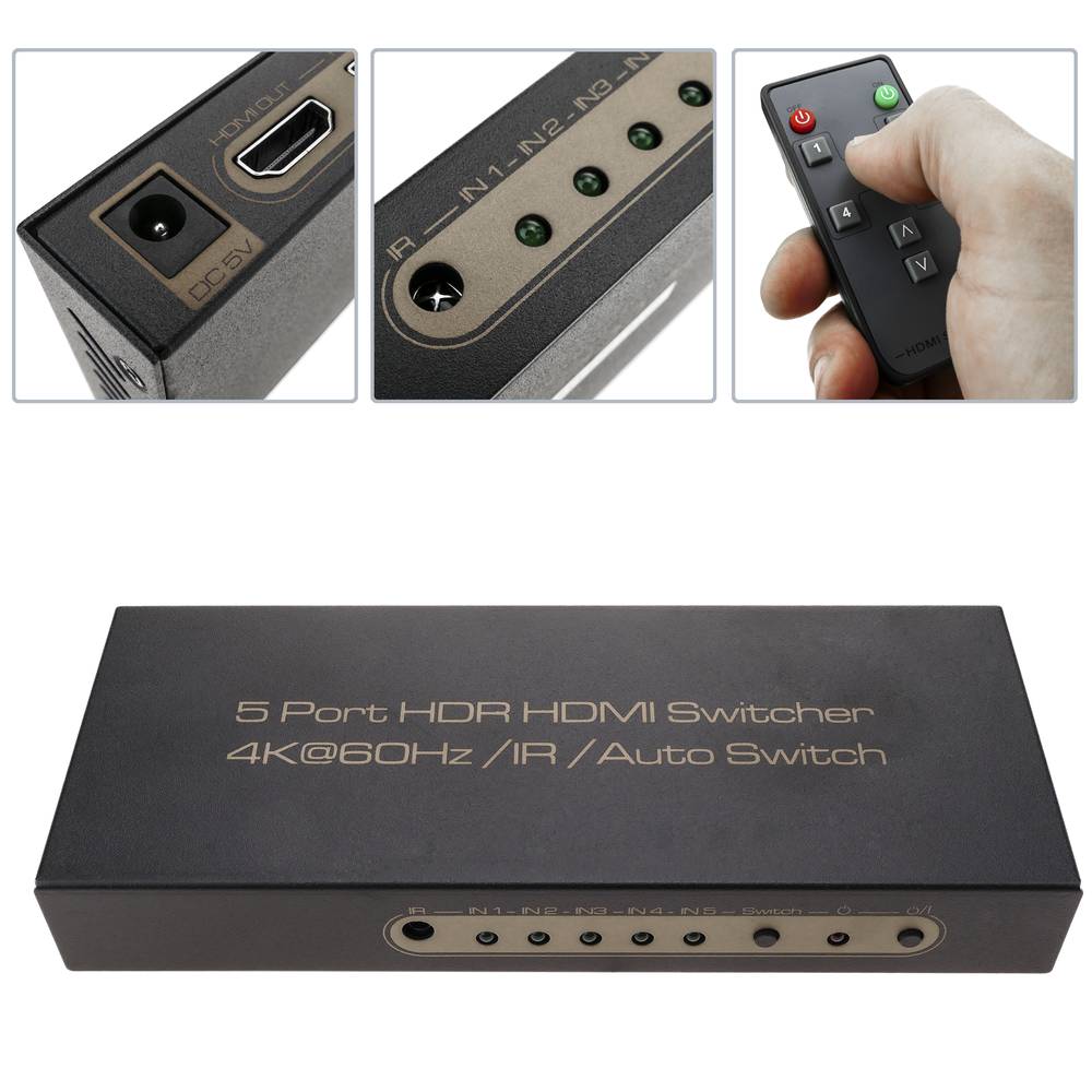 HDMI-Switch mit Fernbedienung 5 Eingänge und 1 Ausgang 4K