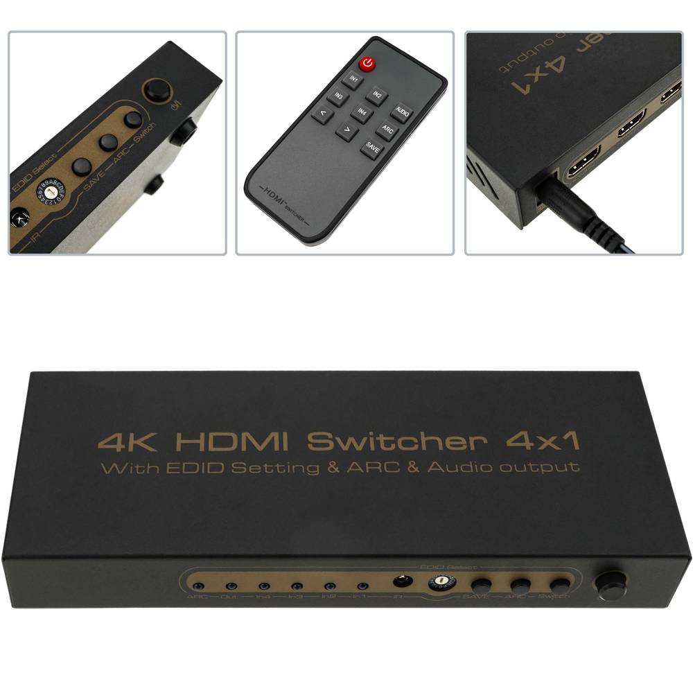 Przełącznik HDMI z 4 wejściami audio na 1 wyjście HDMI i 1 analogowe wyjście audio