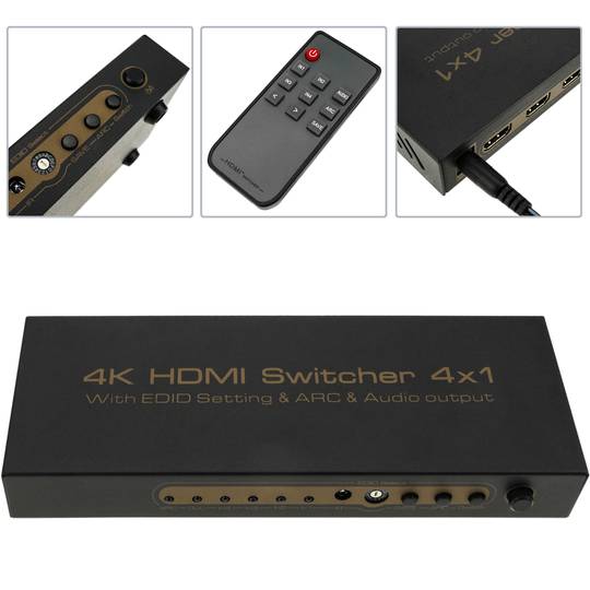Przełącznik HDMI z 4 wejściami audio na 1 wyjście HDMI i 1 analogowe wyjście audio