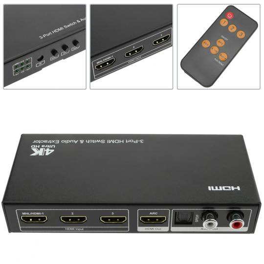 Sélecteur HDMI Commutateur 3 ports UltraHD 4K FullHD 1080p ARC SPDIF