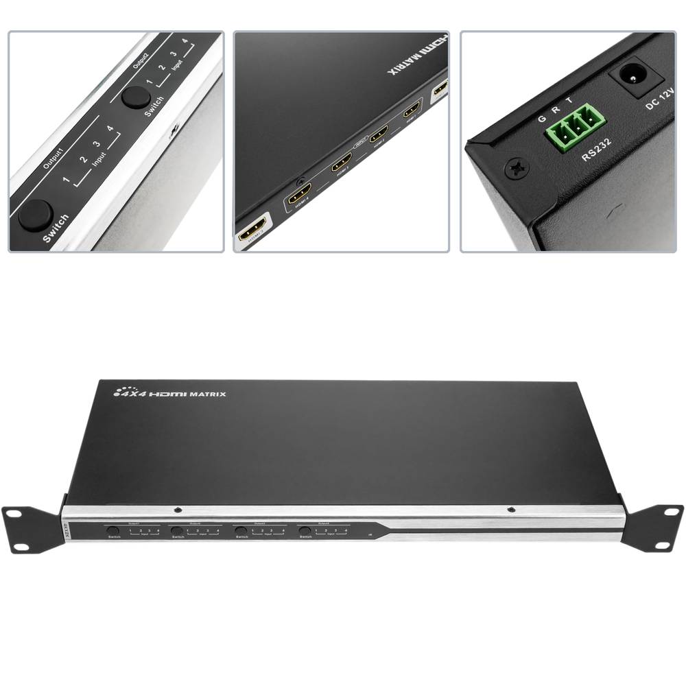Selector matricial HDMI amb àudio de 4 entrades 4 sortida per a rack 19