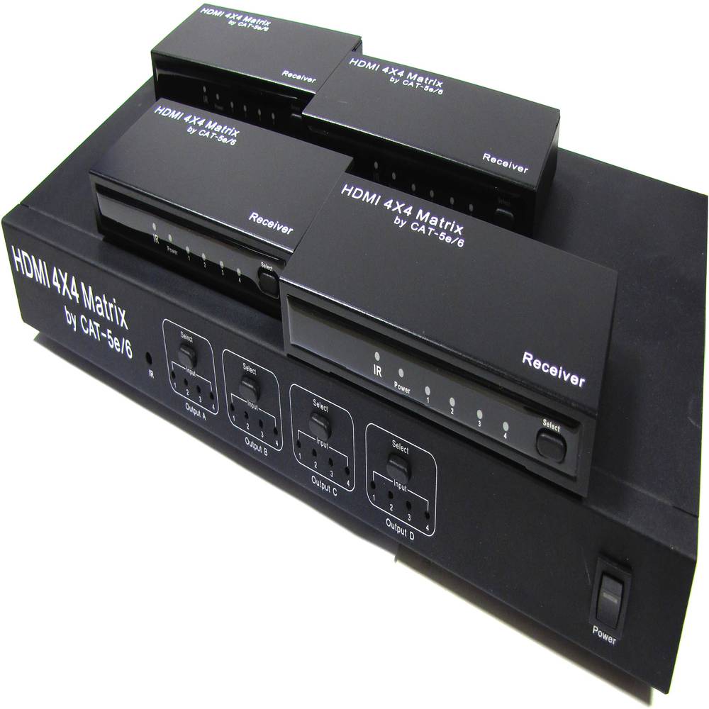 Selektor matrycy HDMI z 4 wejściami i 4 wyjściami audio dla kat. 5e i szafy 19
