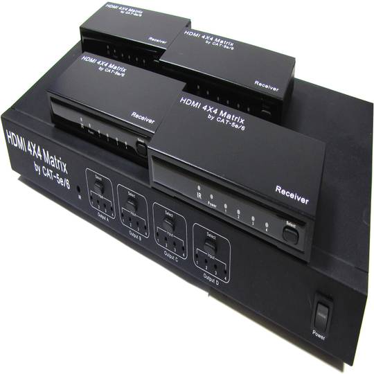 Selektor matrycy HDMI z 4 wejściami i 4 wyjściami audio dla kat. 5e i szafy 19