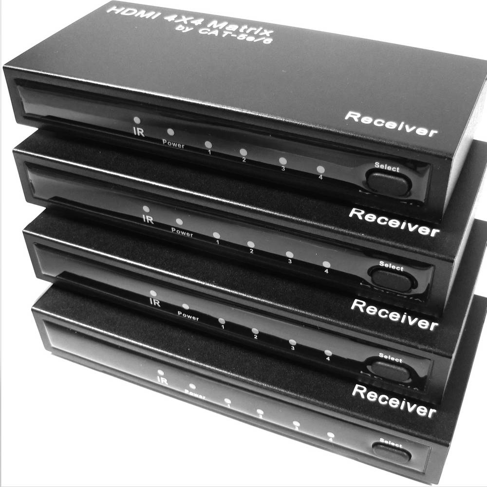 Selektor matrycy HDMI z 4 wejściami i 4 wyjściami audio dla kat. 5e i szafy 19