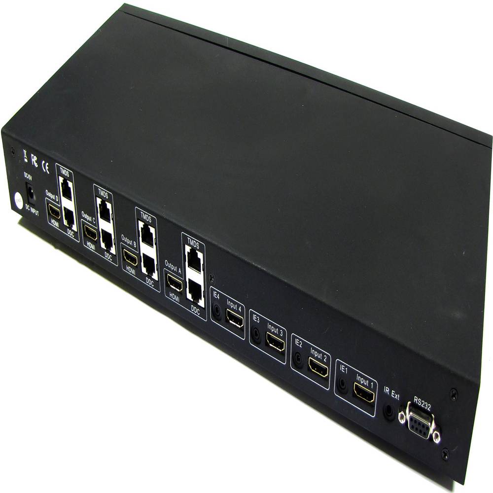 Selektor matrycy HDMI z 4 wejściami i 4 wyjściami audio dla kat. 5e i szafy 19