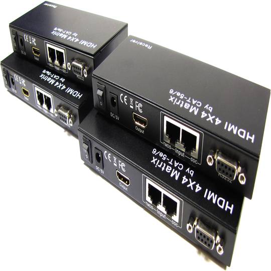Selektor matrycy HDMI z 4 wejściami i 4 wyjściami audio dla kat. 5e i szafy 19