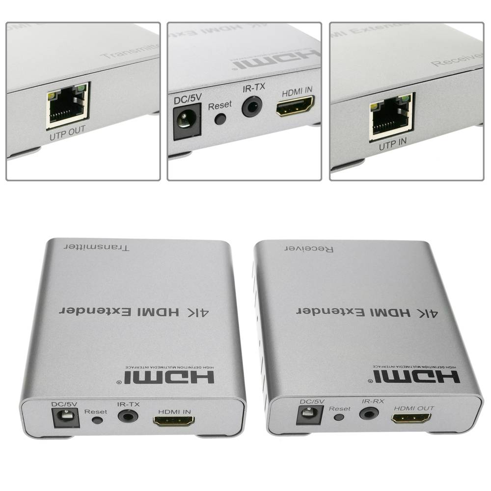 HDMI extender with UTP cable Cat.5e 80 m compatible with IR and FullHD 2K 4K 3D