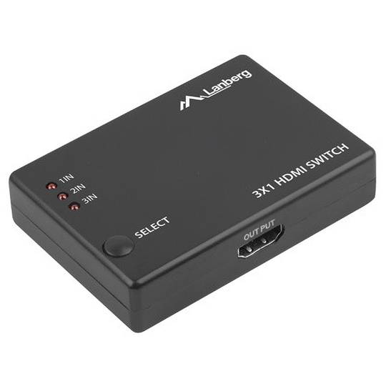Switch de vídeo 3x1 HDMI 2.0b 4K amb port d'alimentació Micro USB i control remot Lanberg