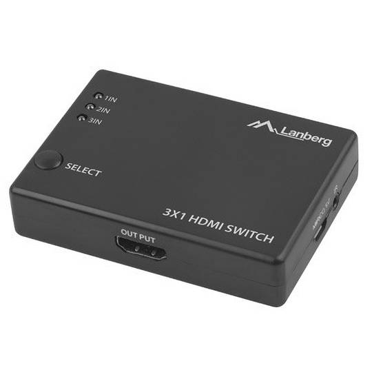 Switch de vídeo 3x1 HDMI 2.0b 4K amb port d'alimentació Micro USB i control remot Lanberg