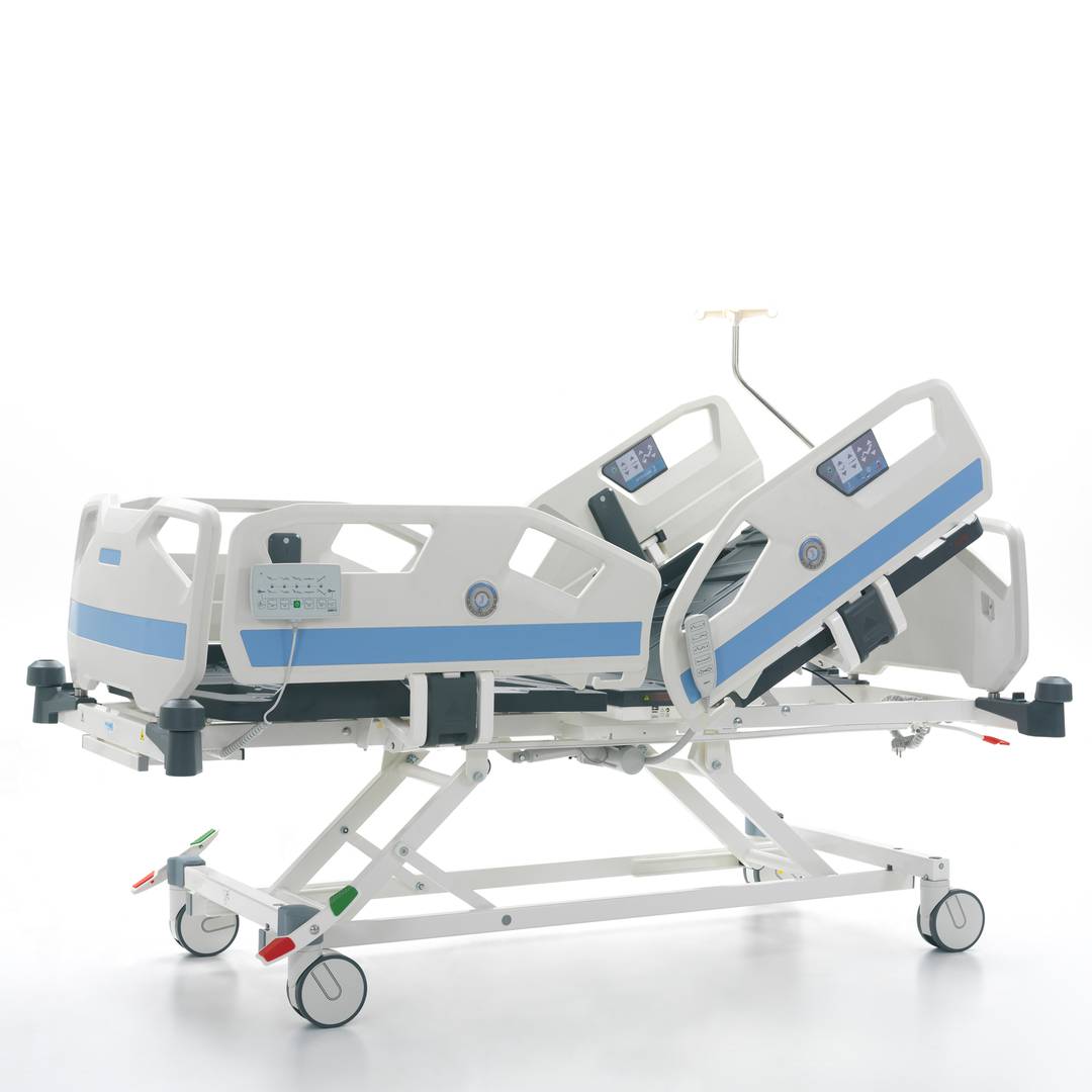 Lit d'hôpital de soins intensifs à quatre moteurs Nitrocare HB 8140 avec tige porte-sérum et jauge d'angle