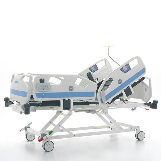 Lit d'hôpital de soins intensifs à quatre moteurs Nitrocare HB 8140 avec tige porte-sérum et jauge d'angle
