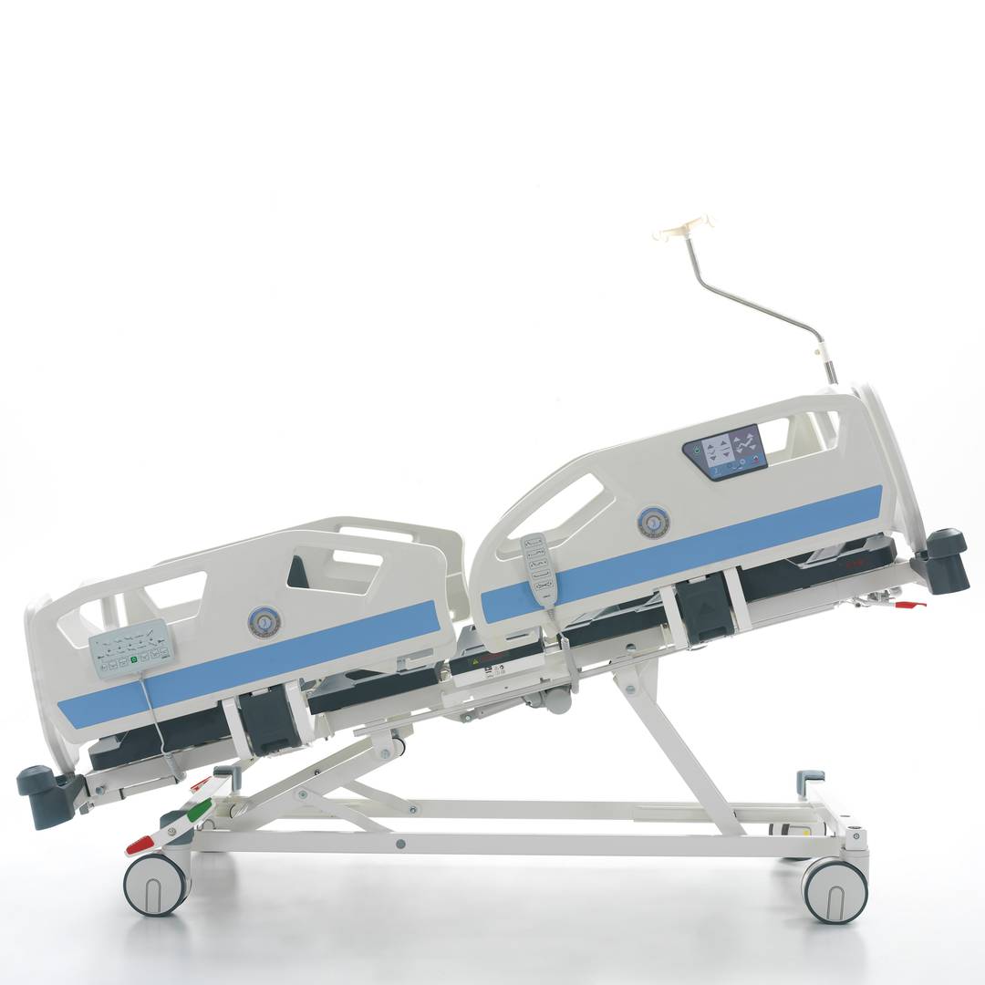 Lit d'hôpital de soins intensifs à quatre moteurs Nitrocare HB 8140 avec tige porte-sérum et jauge d'angle