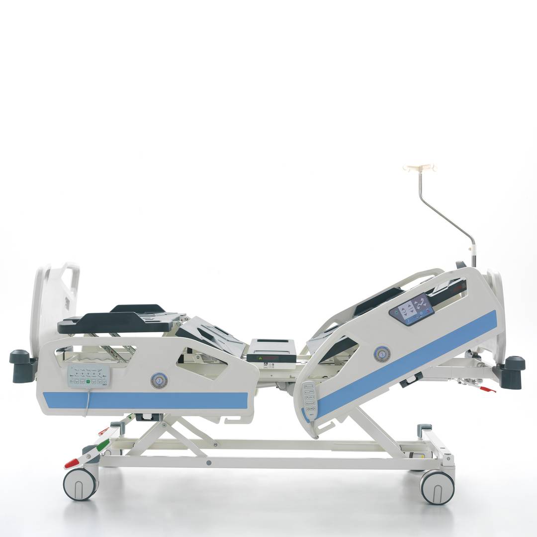 Lit d'hôpital de soins intensifs à quatre moteurs Nitrocare HB 8140 avec tige porte-sérum et jauge d'angle