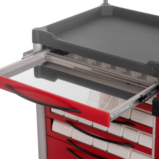 Nitrocare NTHM-115 medication and treatment trolley for distribution of medication to patients, colour red