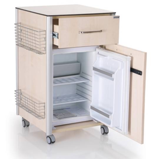 Mesa de cabeceira móvel para centros médicos com mini-bar e 1 gaveta Nitrocare OLHD 1007