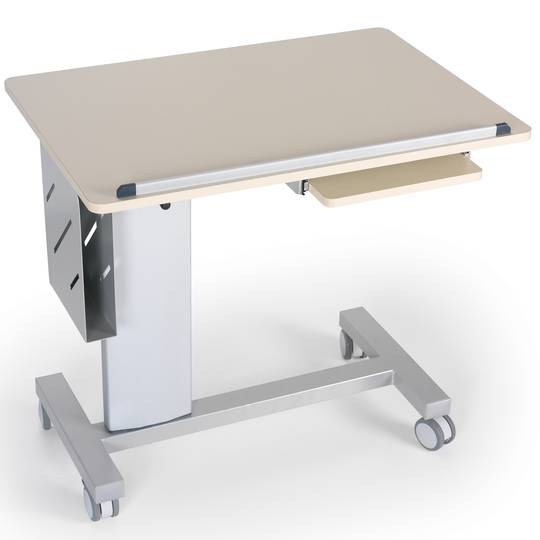 Tavolino regolabile in altezza e angolazione con rotelle e piccolo piano estraibile per centri medici Nitrocare BST-05
