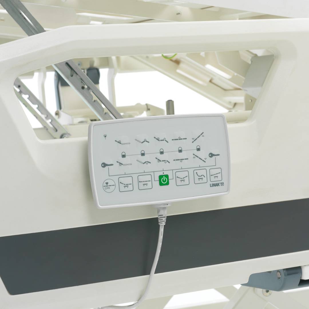 Cama de hospital de terapia intensiva Nitrocare HB 8140 C com quatro motores com haste IV e medidor de ângulo