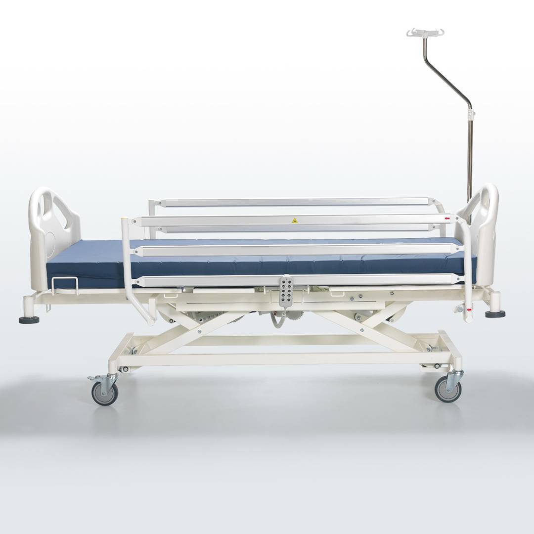 Four-motor Nitrocare HB 6630 patient hospital bed with metal lying surface
