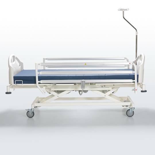 Four-motor Nitrocare HB 6630 patient hospital bed with metal lying surface
