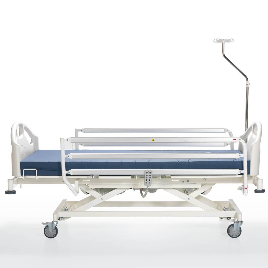 Four-motor Nitrocare HB 6630 patient hospital bed with metal lying surface