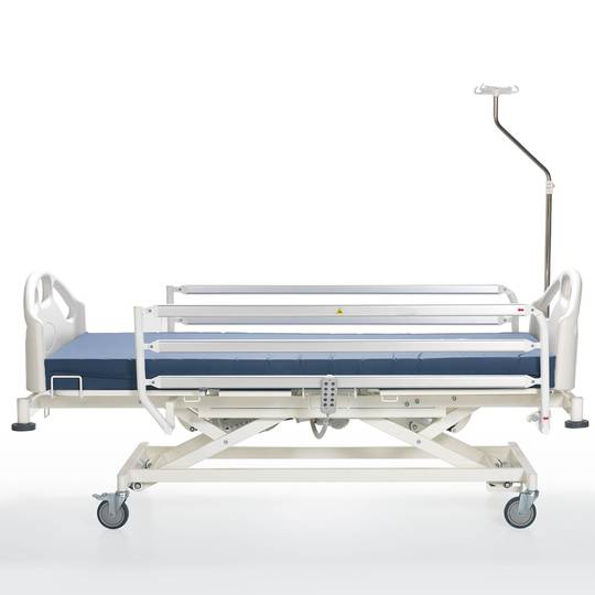 Four-motor Nitrocare HB 6630 patient hospital bed with metal lying surface
