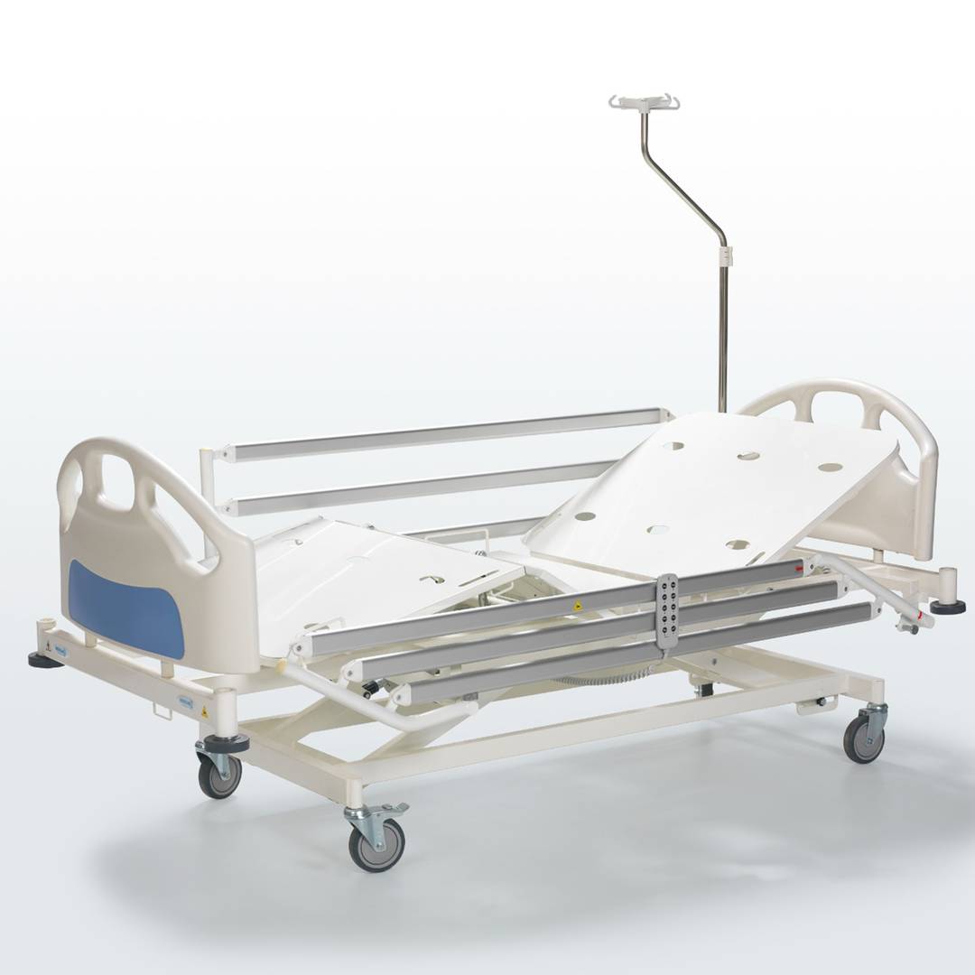 Four-motor Nitrocare HB 6630 patient hospital bed with metal lying surface