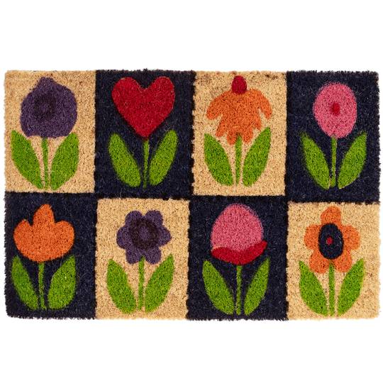 Felpudo rectangular de coco natural modelo flores 60x40cm