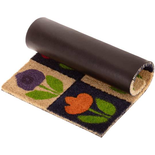 Felpudo rectangular de coco natural modelo flores 60x40cm