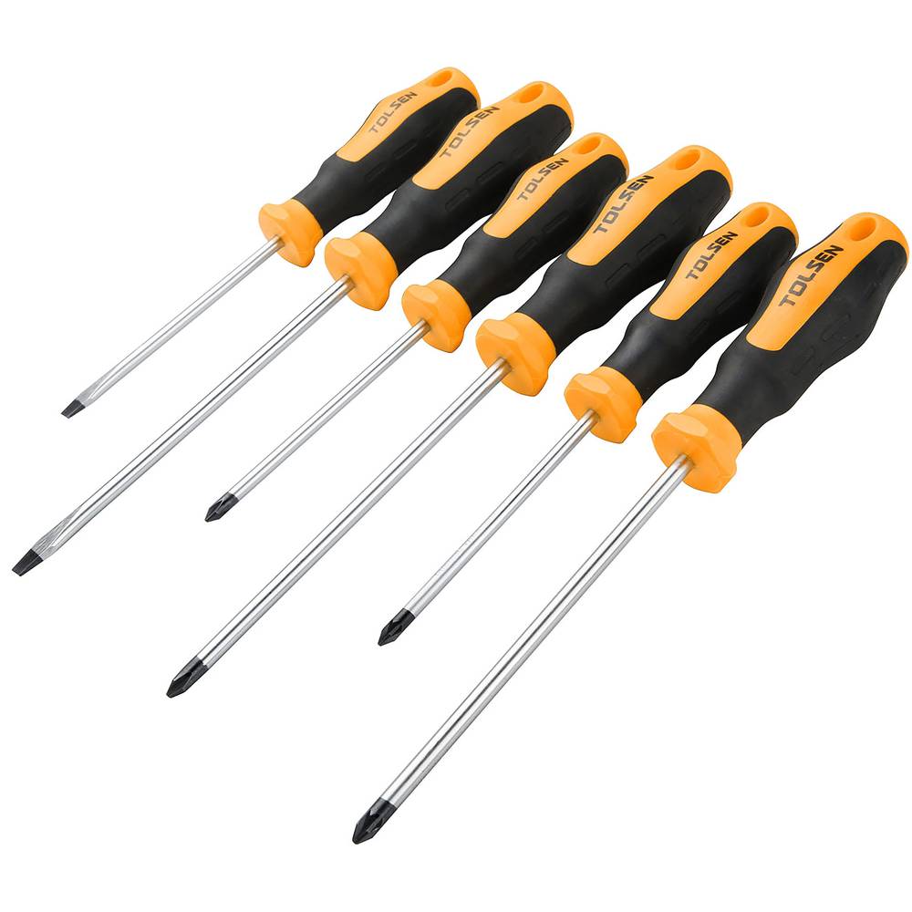 Set of 6 screwdriver CrV slotted 5.5mm 6.5mm Phillips PH1 PH2 Pozidriv PZ1 PZ2