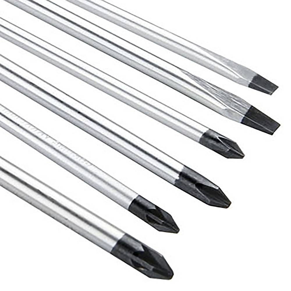 Set of 6 screwdriver CrV slotted 5.5mm 6.5mm Phillips PH1 PH2 Pozidriv PZ1 PZ2