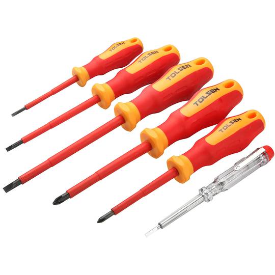 Set 6 platte schroevendraaiers VDE CrV 3.0mm 4.0mm 5.5mm Phillips PH1 PH2 en stofzoeker