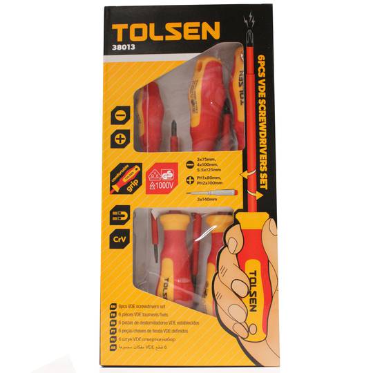 Set 6 platte schroevendraaiers VDE CrV 3.0mm 4.0mm 5.5mm Phillips PH1 PH2 en stofzoeker