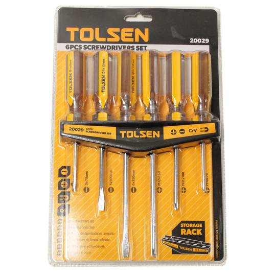 Jogo 6 chave de fenda CrV planos 3mm 5mm 6mm Phillips PH0 PH1 PH2