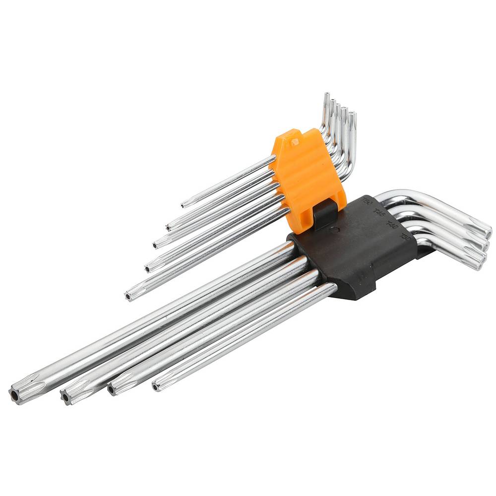 Hexagonal key Torx compatible CrV Set of 9 hex key extra long