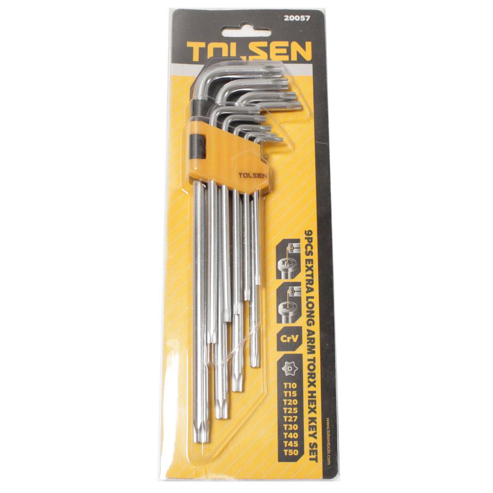 Hexagonal key Torx compatible CrV Set of 9 hex key extra long