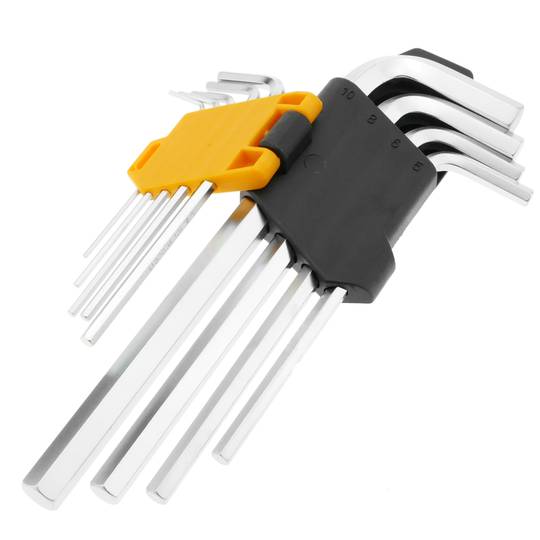 Hexagonal key CrV Set of 9 hex key extra long - Cablematic