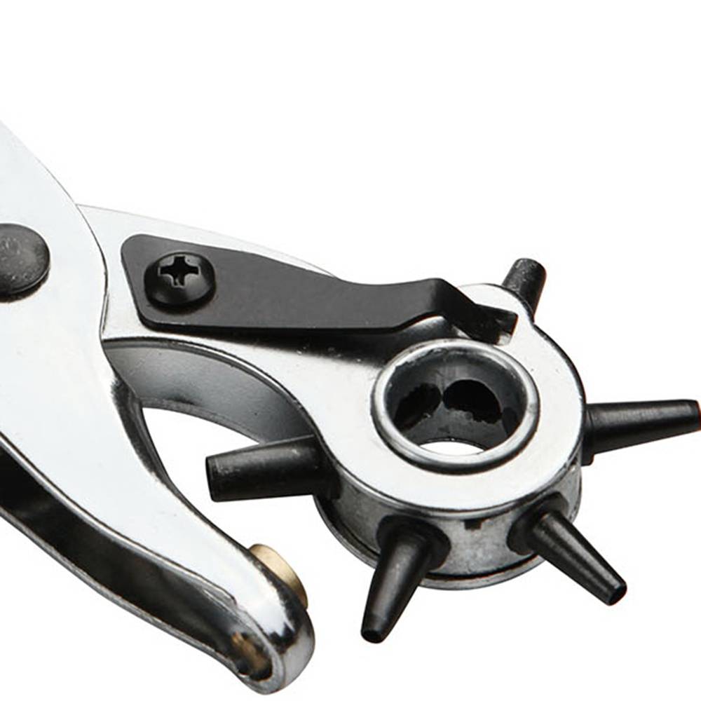 Revolving hole punch plier tool 6 point