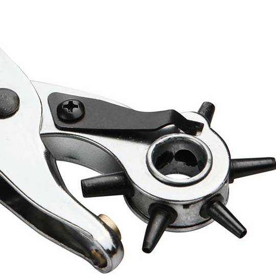 Revolving hole punch plier tool 6 point