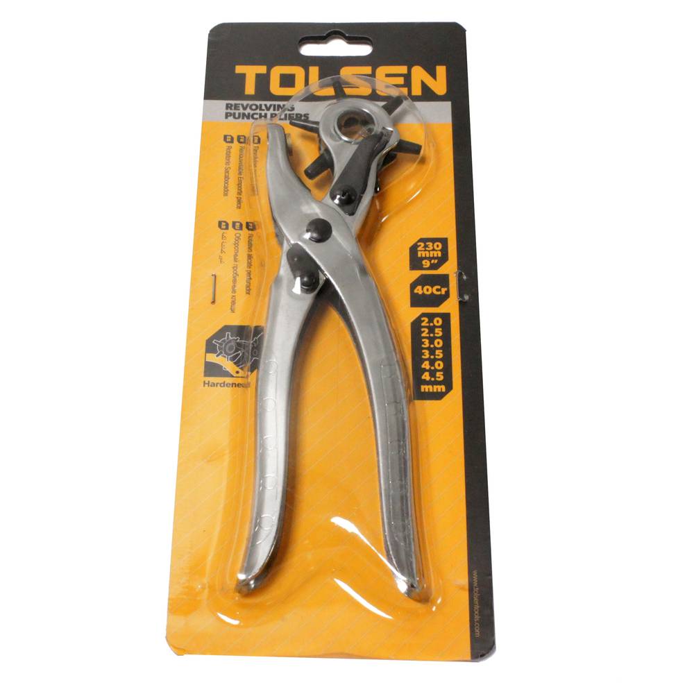 Revolving hole punch plier tool 6 point