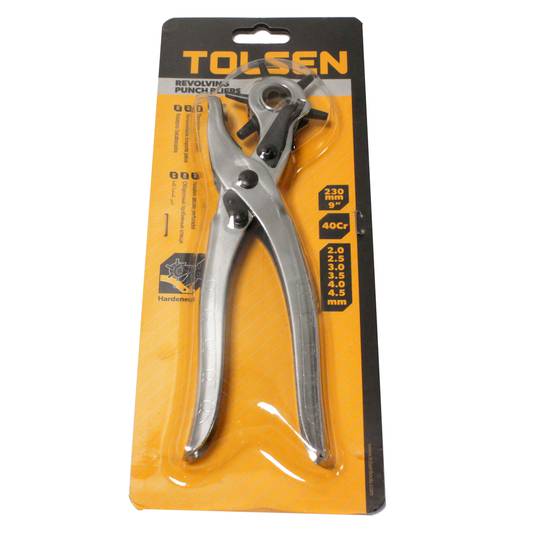 Revolving hole punch plier tool 6 point