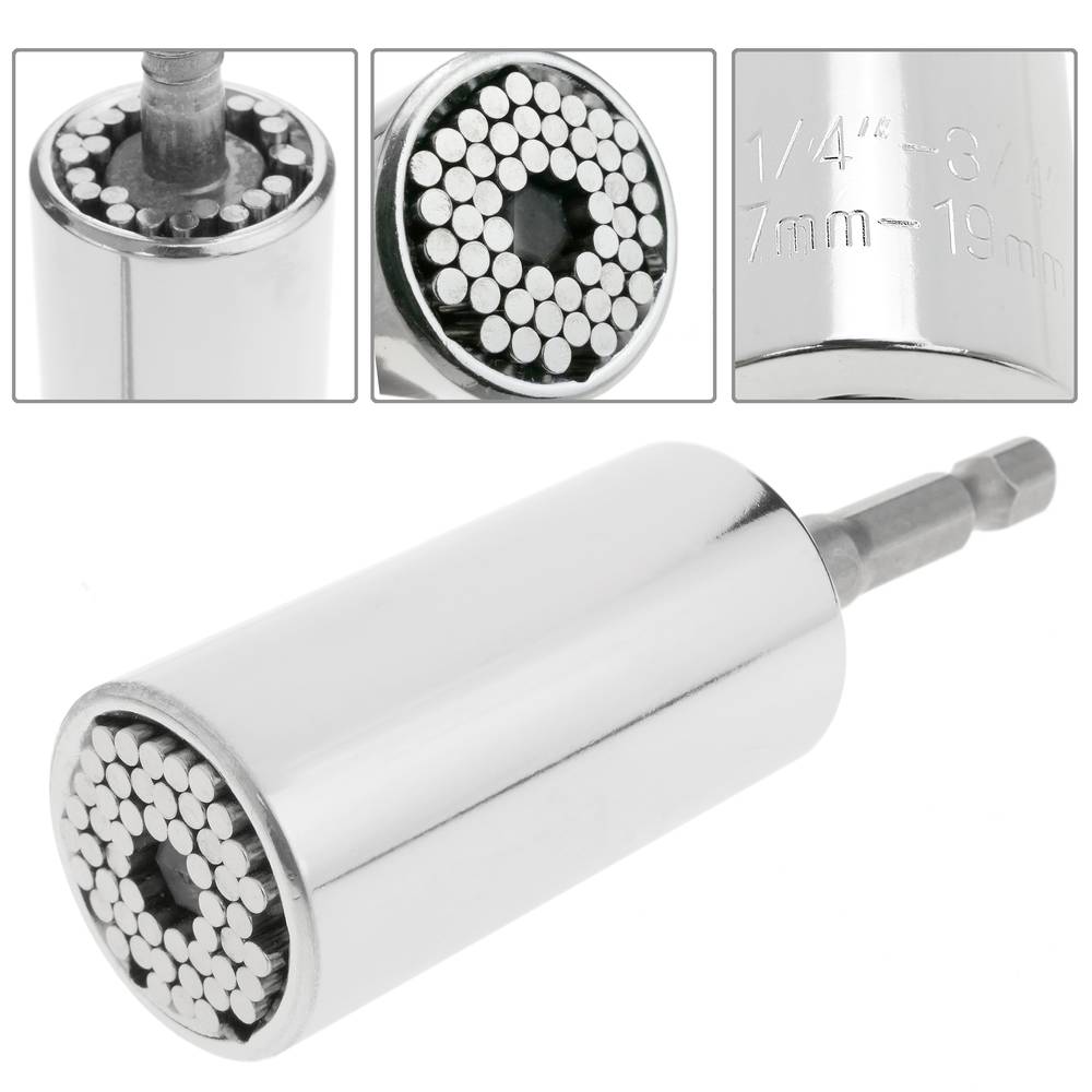 Universal Schraubenschlüssel Klein Mehrzweck 7-19 mm mit Bohrer Adapter und Umschaltknarre