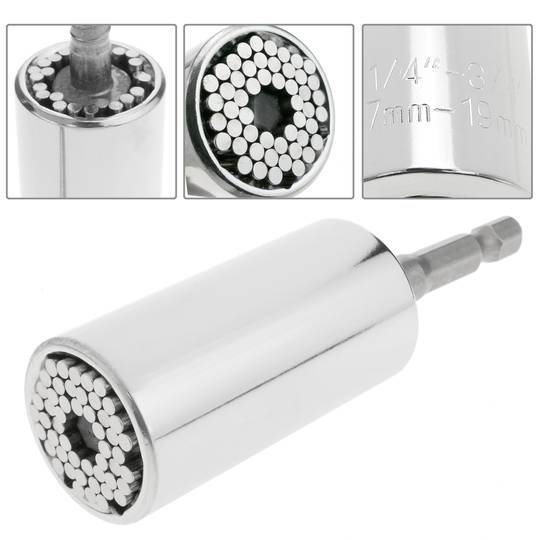 Universal Schraubenschlüssel Klein Mehrzweck 7-19 mm mit Bohrer Adapter und Umschaltknarre