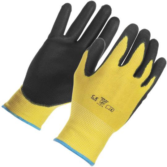 Reabastecimento de armazém em poliéster e luvas de trabalho com revestimento de poliuretano, tamanho M, compatíveis com telas sensíveis ao toque